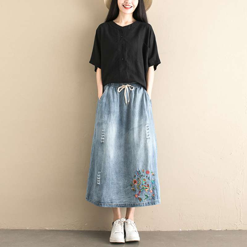 Mungo cowboy skirt spring and autumn new pattern Mid length version Embroidery longuette Xiawenyi Retro Pendulum Umbrella skirtin the Women's clothing/Boutique , Skirts category - from Buy2taobao.com to provide professional Taobao agent buy service