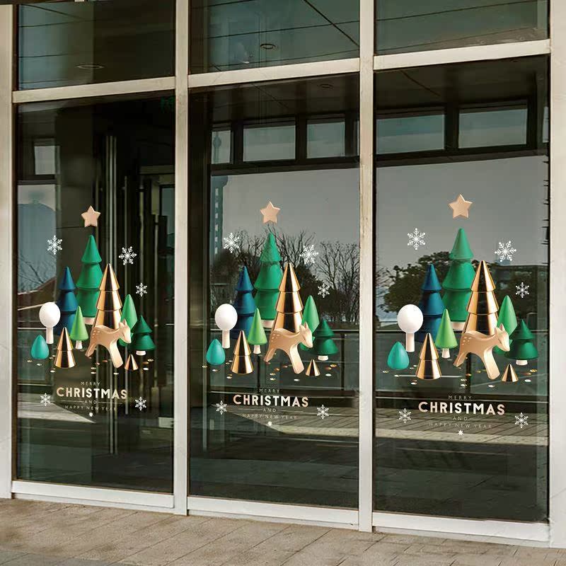 圣诞节装饰品店铺玻璃贴橱窗贴静电贴纸