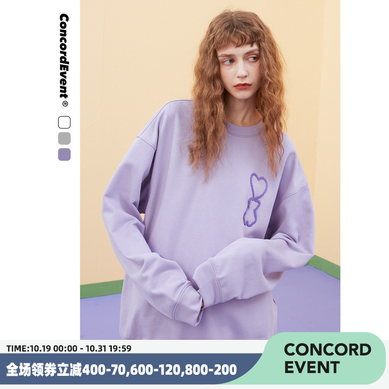 CONCORDEVENT秋季毛巾绣爱心小熊卫衣男女潮牌无帽宽松圆领情侣装|msdalam kategori Pakaian Lelaki, sweater - dari Buy2taobao.com untuk memberikan perkhidmatan ejen Taobao profesional membeli