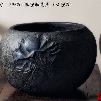 日式中国风大口径仿石花盆水培植物铜钱草绿萝碗莲专用桌面小鱼缸