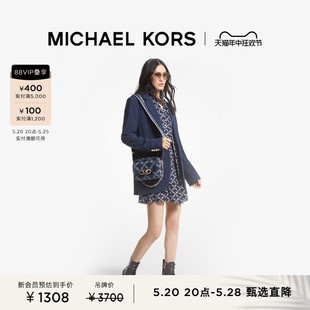 【限时直降】MICHAEL KORS 女士菱形格链印花飘带领长袖连衣裙