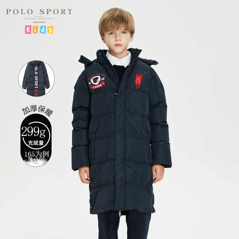 polosport童装男童长款羽绒服2021冬装新品品牌logo加厚保暖外套