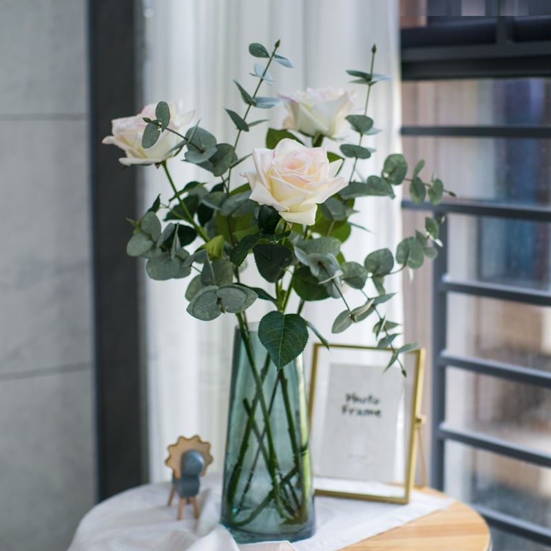 手感保湿玫瑰仿真花束单枝插花客厅餐桌绢花摆件北欧假花装饰花艺