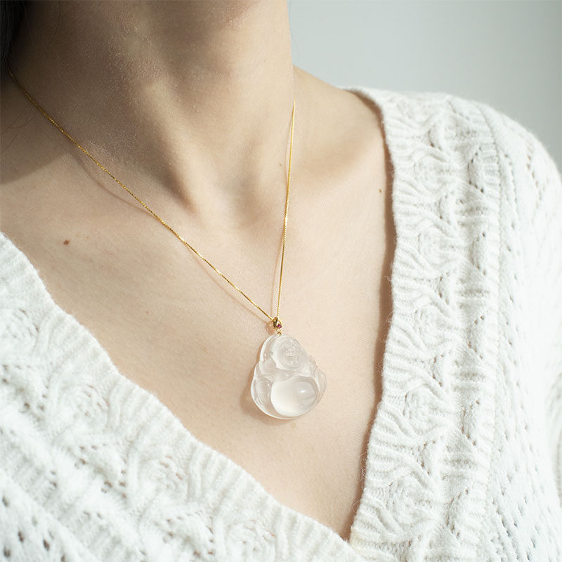 独龙玉宝石光弥勒佛佛公项链吊坠配18k扣头