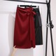 醋酸缎面半身裙女2024春夏新款红色高腰垂感中长款开叉包臀一步裙