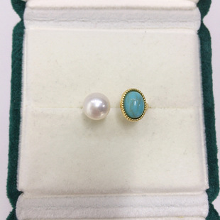 母亲节礼物 925银天然淡水珍珠戒指开口戒18K真金电镀天然绿松石