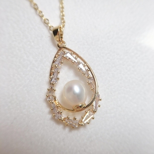 母亲节礼物 925银新款精品工艺锆石天然淡水珍珠项链水滴形珍珠吊