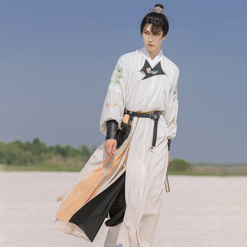 花朝记汉服x天涯明月刀 灯如昼 联名款 唐制刺绣翻领圆领袍男装