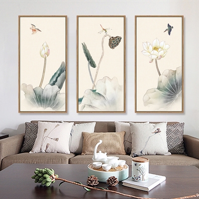 新中式荷花装饰画客厅餐厅墙面挂画现代简约饭厅莲花禅意画中国.