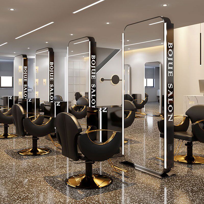 网红美发店镜台发廊专用理发店镜子剪发镜带灯单面双面全身落地镜