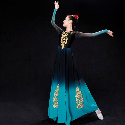 高档新疆服装大摆裙维吾尔族舞蹈演出服民族风舞台表演成人长裙女