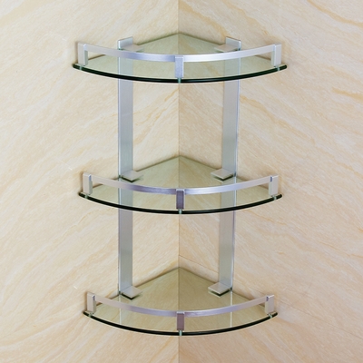 新太空铝三层玻璃角架淋浴房转角架卫生间浴室扇形三角架多层置物
