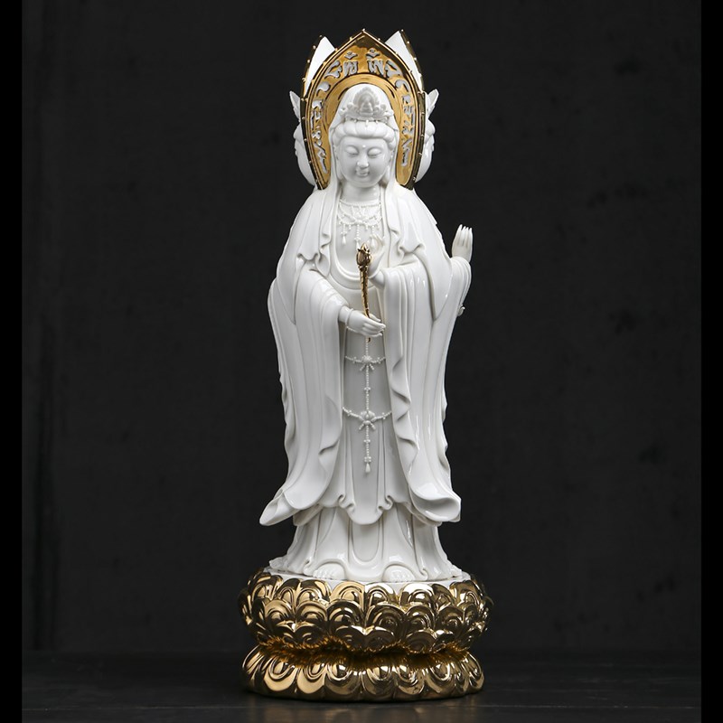 正品德化陶瓷南海三面观音像菩萨佛像家用供奉摆件白瓷观世音菩萨