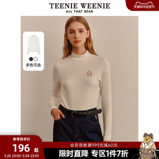 TeenieWeenie小熊奥莱春装黑色保暖高领打底衫白色贴身长袖T恤女