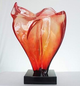 黄琉璃色透明花苞v雕塑摆件 彩色玻璃工c艺品 样板房家居软装配饰