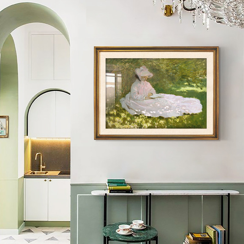 世界名画法式餐厅挂画美式客厅背景墙挂画复古软装油画莫奈壁画