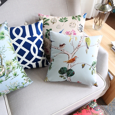 高档美式乡村田园沙发靠垫绒面花鸟双面抱枕装饰客厅摆设靠枕床头