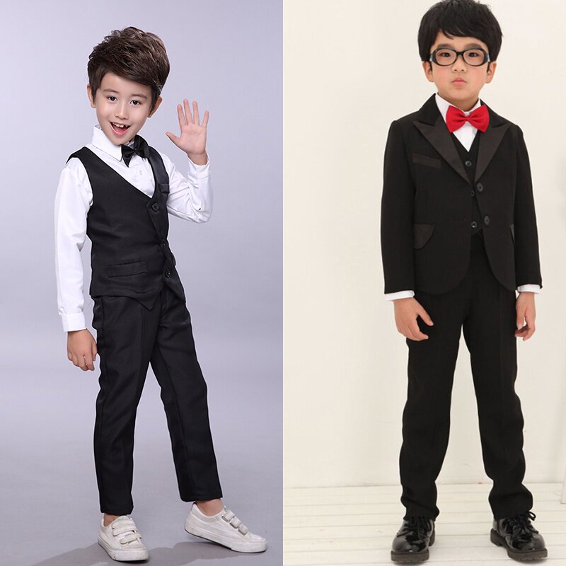 正品小男孩主持人西服套装男童演出服装诗歌朗诵儿童黑色礼服六一