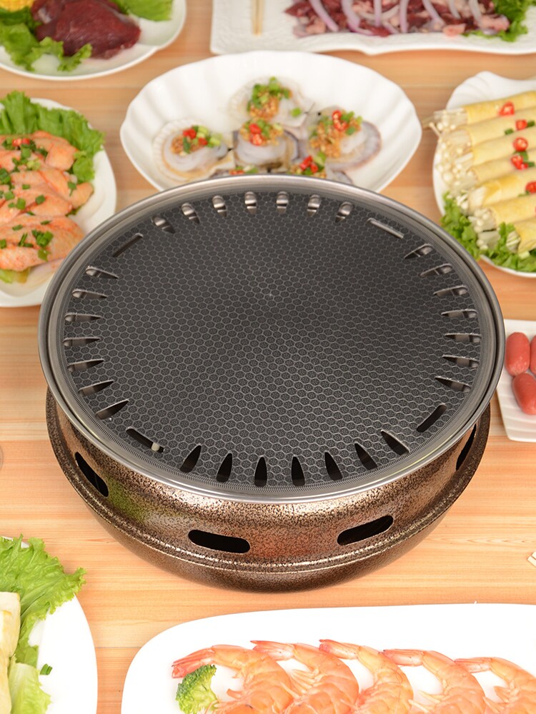 一折碳烤炉 圆形_韩式无烟烧烤炉家用木炭圆形烤肉锅碳烤商用日式家庭