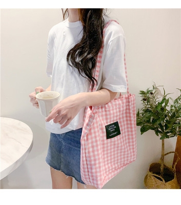 ins元气少女chic格子帆布包女单肩包布袋学生森系文艺购物袋书包