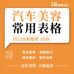 汽车修理美容店营业日月报表格接车维修施工记录库存结算单据模板