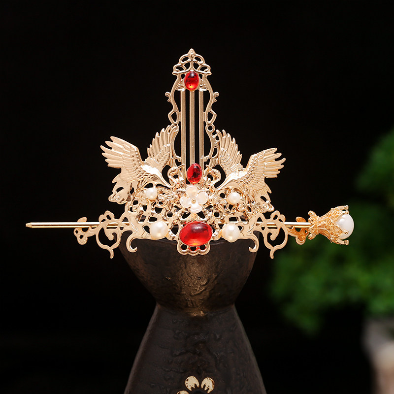 中国风头饰儿童汉服凤冠女童发饰超仙古装发冠长流苏演出皇冠发饰