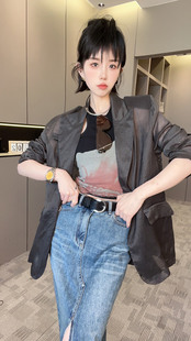 RR fashion 外套女2024夏季新款纯色防晒西装中长款薄款长袖西服