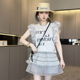 【现货】T恤女2025夏季新款欧洲站网纱拼接木耳边无袖圆领上衣