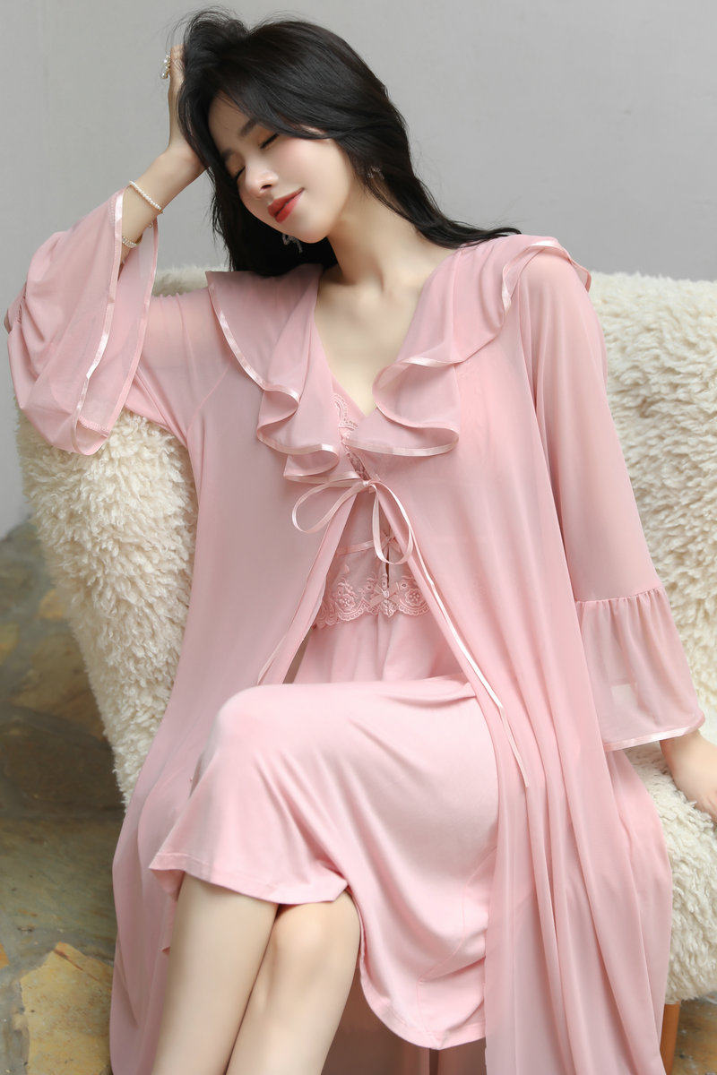 逸尔乐专柜秋季红色睡衣女士法式复古宫廷显瘦莫代尔吊带睡裙睡袍