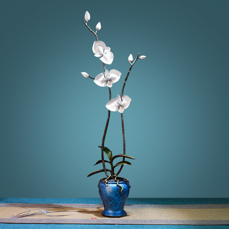 铜金岁月 全铜兰花花艺摆件创意雕塑工艺品客厅中式家居软装饰品