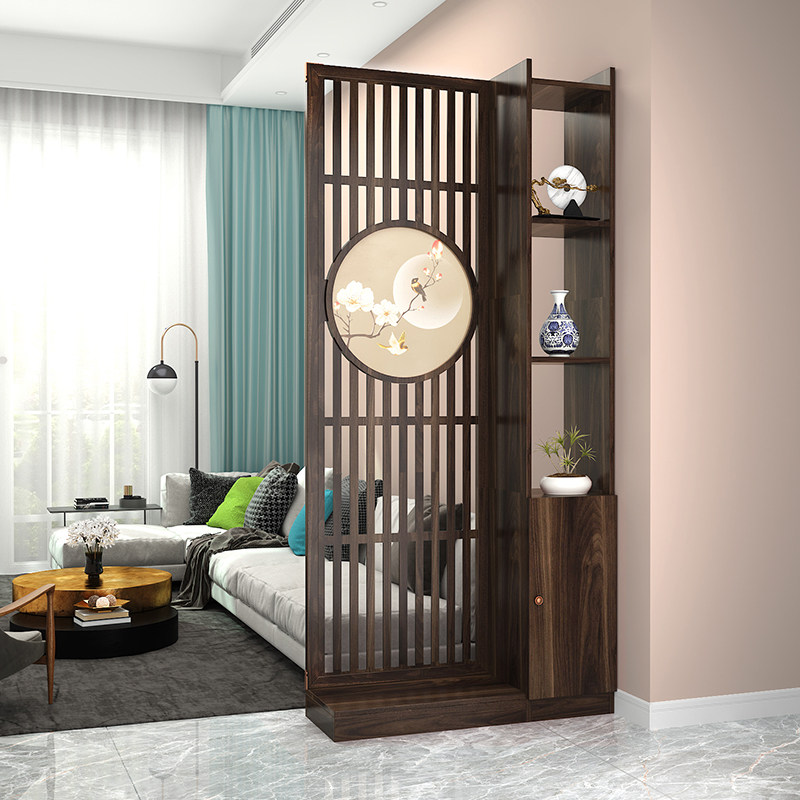 新中式屏风隔断柜座屏木质玄关柜小户型简约现代房间进门实木格栅