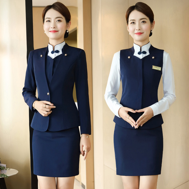 美容师工作服秋冬装酒店领班前台服务员职业装女套装马甲空姐制服