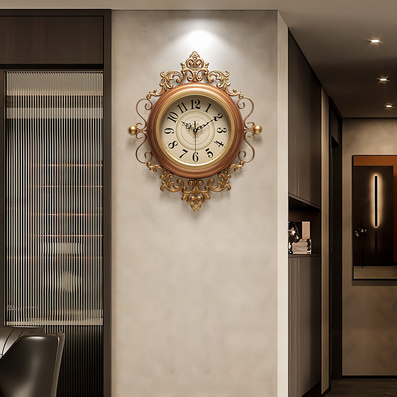 2024新款美式挂钟时尚法式中古时钟挂墙欧式客厅挂表家用复古钟表