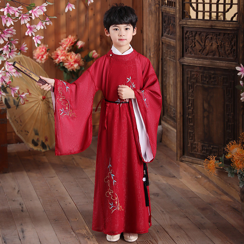 汉服男童春装唐制圆领长衫儿童古装夏国学原创中国风汉服男春秋款