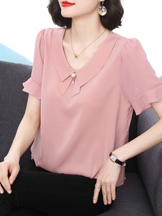 韩国粉红色短袖T恤女夏季2024新款百搭洋气漂亮气质冰丝宽松上衣
