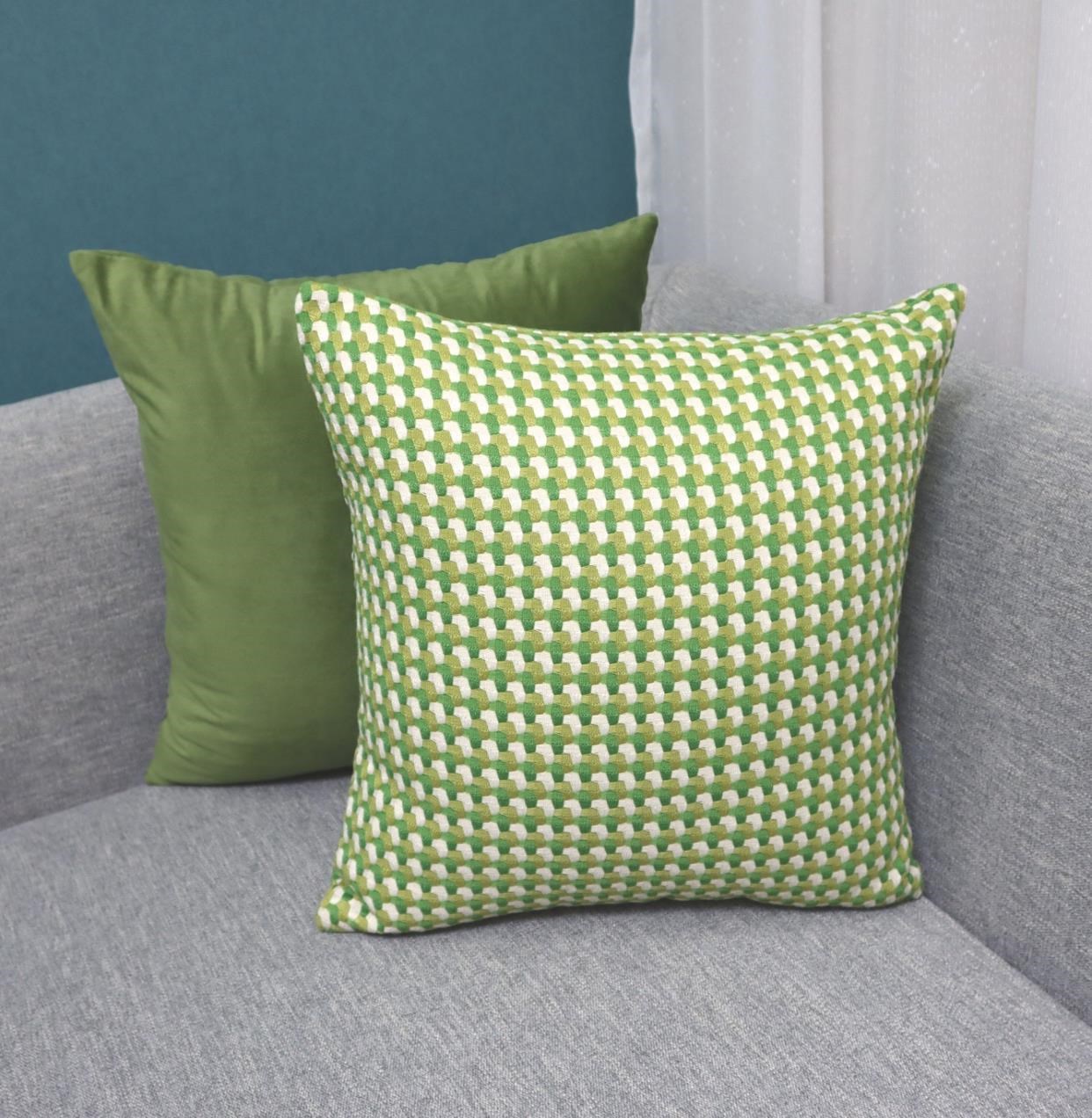 牛油果绿色千鸟格子现代美式轻奢沙发样板房抱枕套靠垫靠枕腰枕