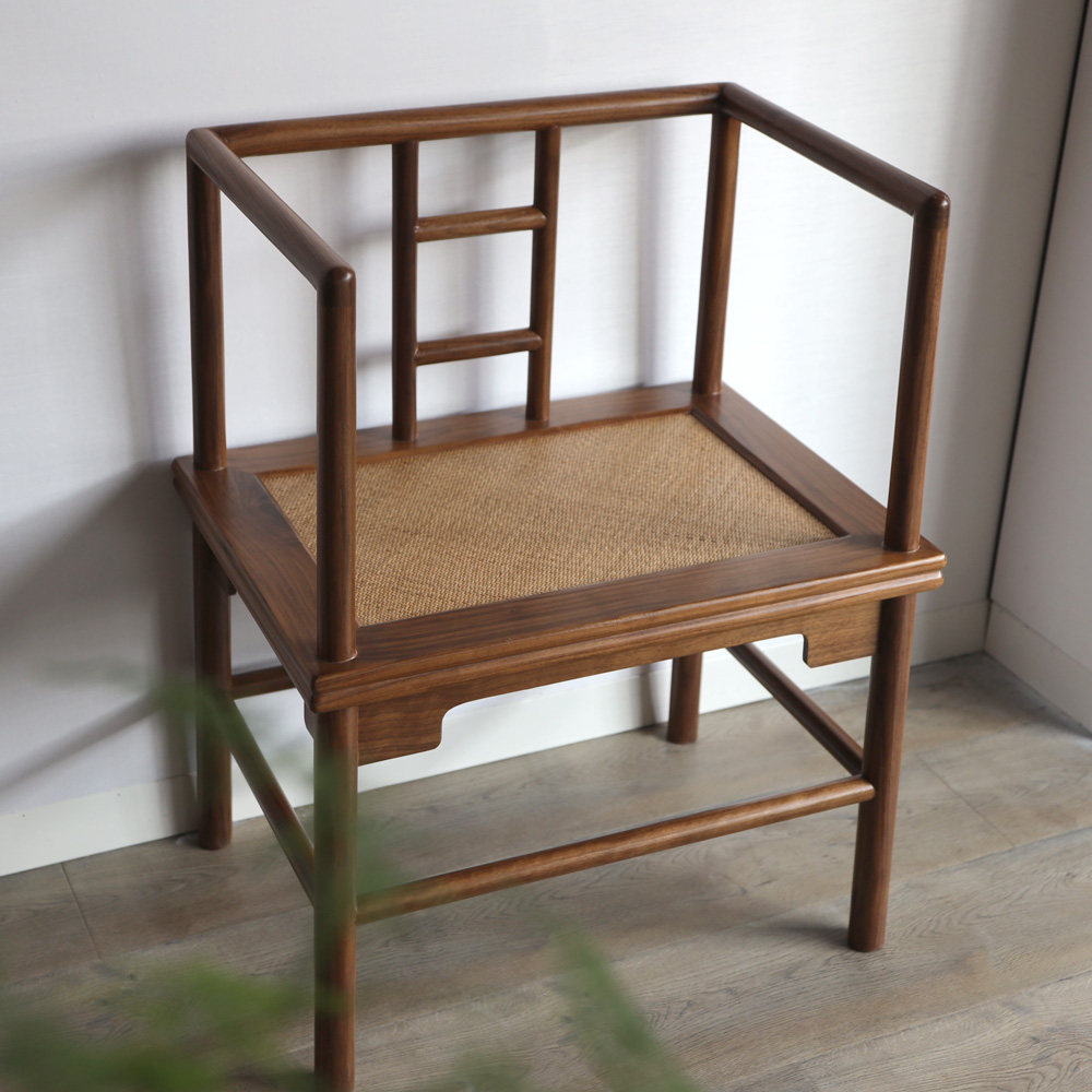 墨兰工坊新中式茶椅实木主人椅办公椅小圈椅黑胡桃木宋式圈椅