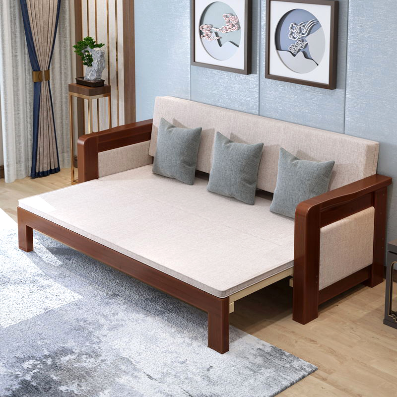 实木沙发床两用可折叠双人小户型伸缩