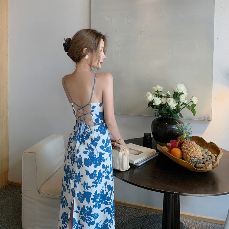 厦门沙滩海边度假裙沙滩裙小个子绑带露背吊带连衣裙夏季2021新款