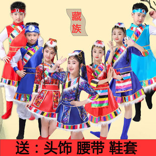 新款儿童少数民族服装藏族演出服男孩女孩藏族水袖少数民族表演服
