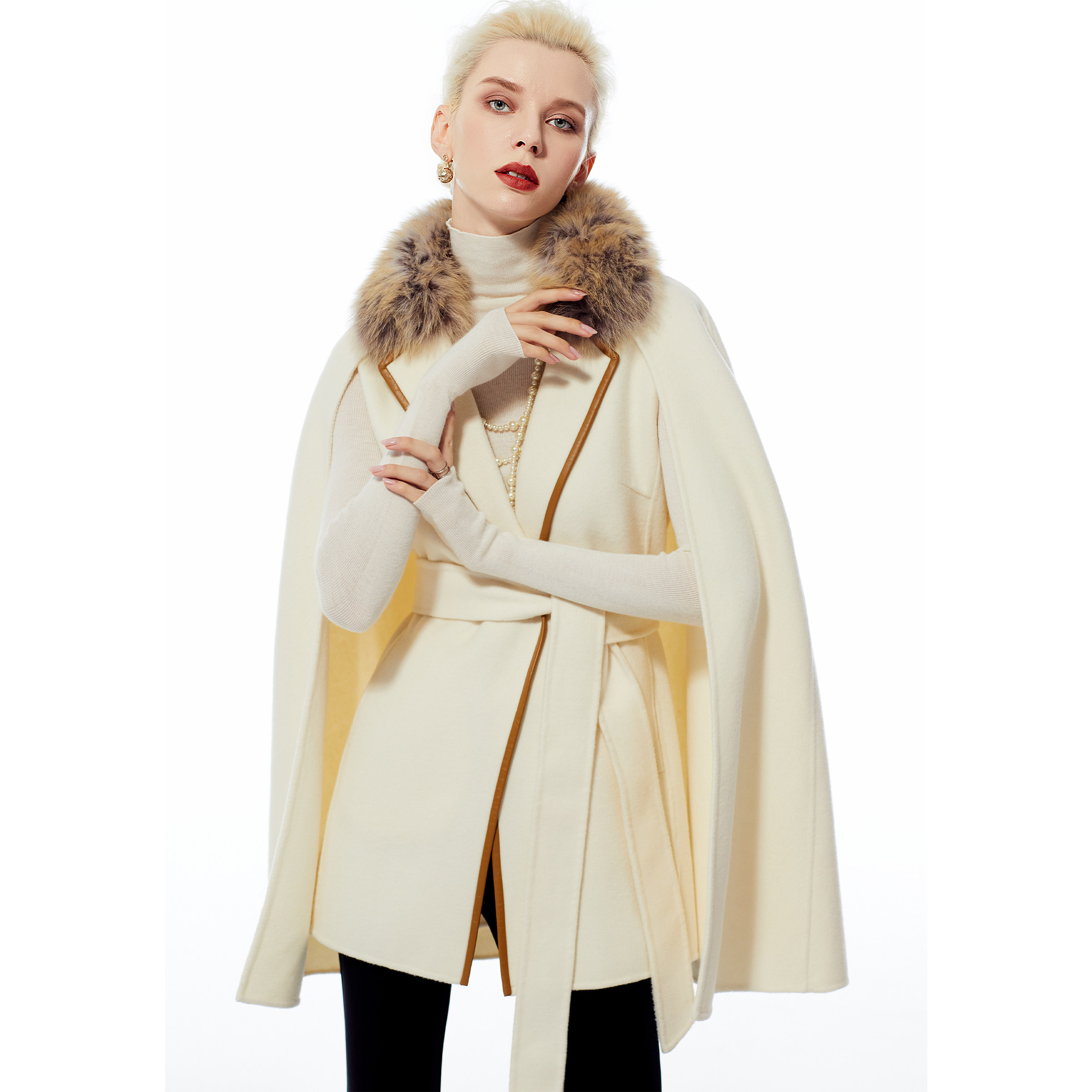 votre【高定奢品】原创意大利colombo纯羊绒名媛风双面呢毛领大衣