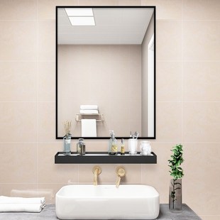 卫生间镜子带置物架一体浴室免打孔洗手台壁挂柜造型贴墙
