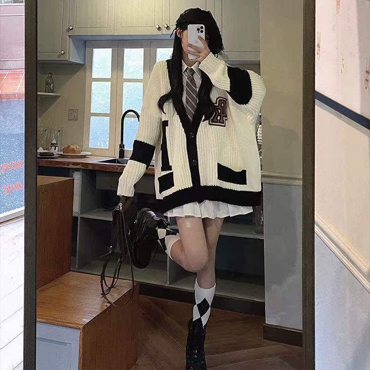 松本丧丧学院风开衫针织女短款2021早秋新款宽松显瘦复古毛衣外套|msdalam kategori mod main/animasi/Zhou Bian/cos/permainan papan, kostum cosplay/props/perkhidmatan, Wanita Cosplay - dari Buy2taobao.com untuk memberikan perkhidmatan ejen Taobao profesional membeli