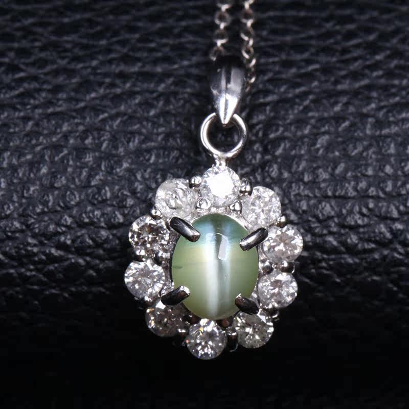 90ct金绿猫眼石吊坠配钻0.48ct pt900铂金 xh1031