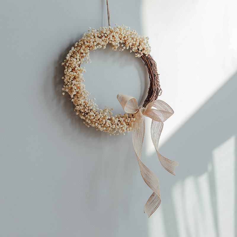 白色满天星永生花花环北欧服装店圣诞装饰门饰生日干花