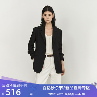 LILY2024春新款女装商务通勤时尚复古一粒扣修身休闲黑色西装外套