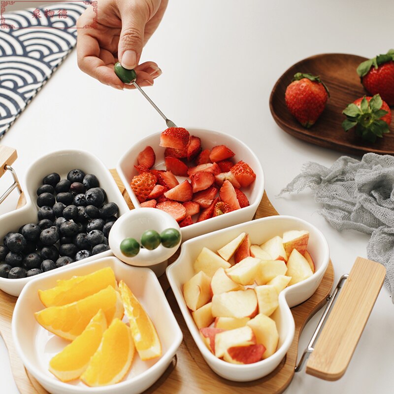 日式简约创意陶瓷水果拼盘家用客厅水果盘甜点盘干果盘分格糖果盘