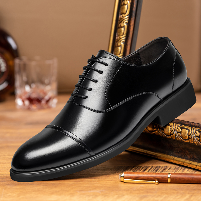 英伦风三接头皮鞋男真皮春季透气商务正装隐形内增高休闲保安鞋男