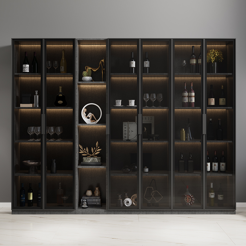 实木酒柜展示柜玻璃门现代简约家用客厅靠墙酒柜定制轻奢网红酒柜