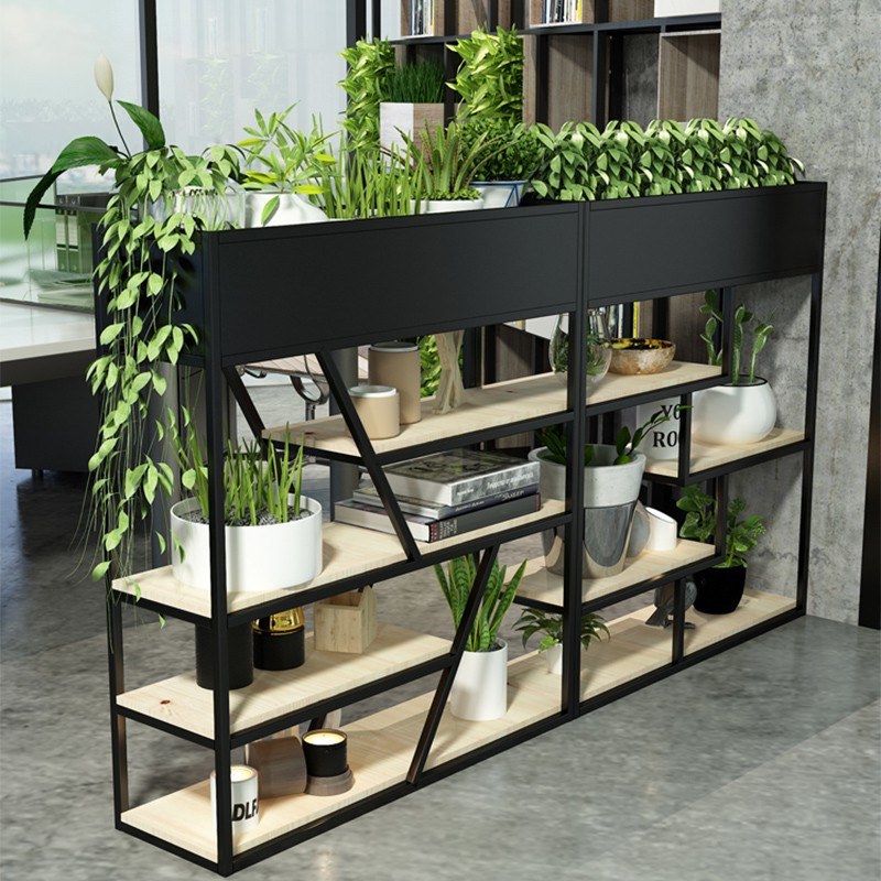 北欧铁艺隔断置物架办公室屏风围栏花槽绿植工业风卡座装饰架花架